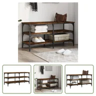 Szafki na buty - The Living Store Ławka na buty dąb wędzony 100x38,5x49 cm materiał drewnopochodny - miniaturka - grafika 1