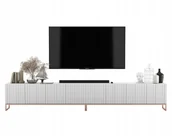 Szafki RTV - Komoda Rtv Glamour Nowoczesna Szafka Rtv Ryflowane Fronty Biały Mat 300 cm - miniaturka - grafika 1