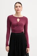 Bluzki damskie - Sisley longsleeve kolor bordowy 35B8L107V - miniaturka - grafika 1