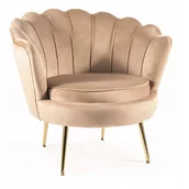 Fotele - Fotel Camellia 1 Velvet Beżowy/Złoty Klasyczny Salon Aksamit - miniaturka - grafika 1
