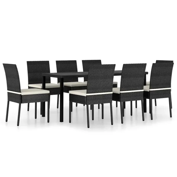 Zestaw Ogrodowy Rattanowy 8 Osobowy - Czarny/ Kremowy 180x70x73 cm