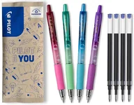 Długopisy - PILOT Zestaw 4 bąbelków G2 + 4 wkłady - chowane i wielokrotnego napełniania długopisy żelowe - doskonały komfort pisania - kolorowe beczki (fioletowy, zielony, turkusowy, bordowy) - niebieski atrament - miniaturka - grafika 1