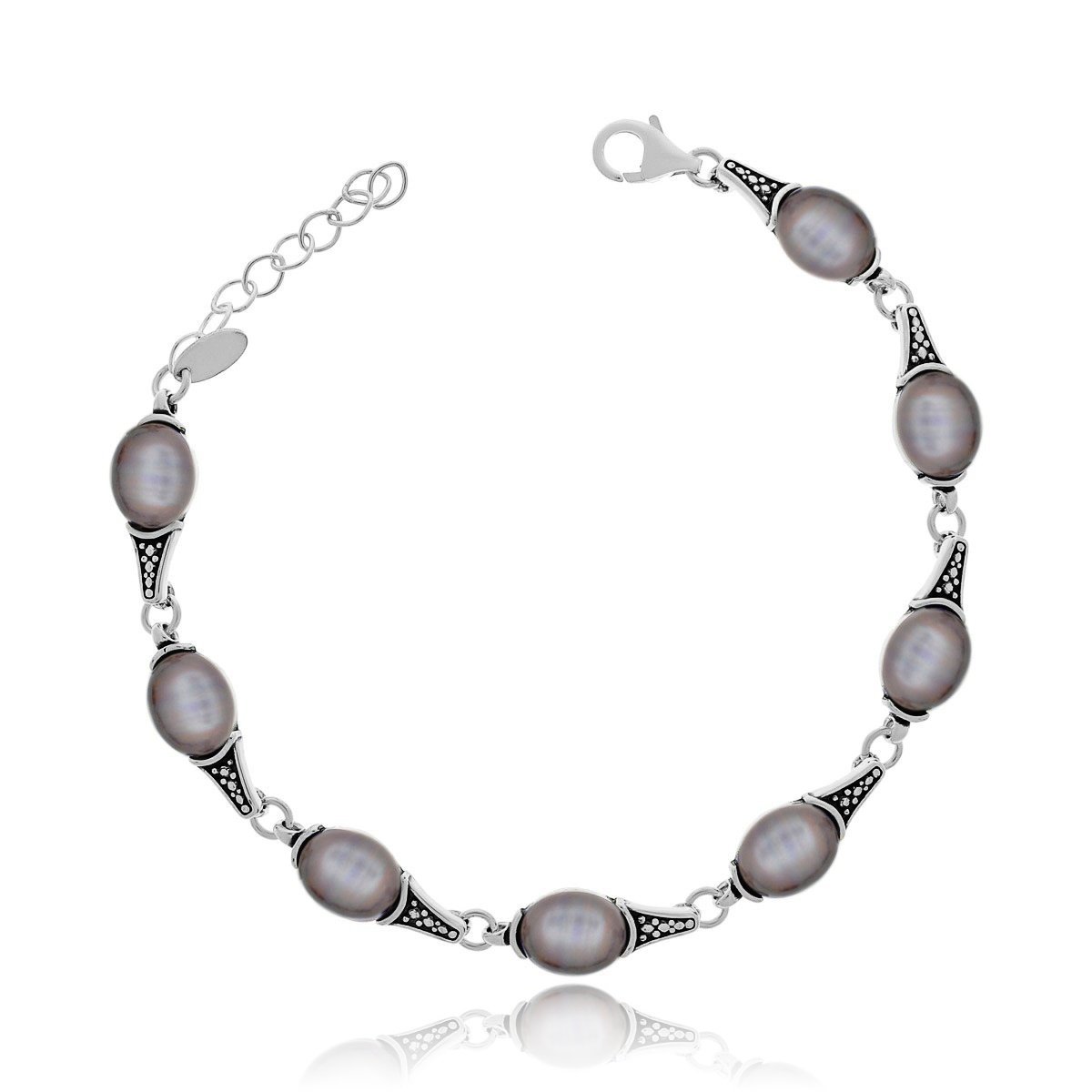 Srebrna bransoletka z szarym kamieniem 19 cm pr. 925