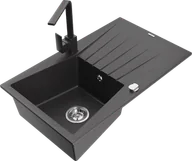 Zlewozmywaki z baterią - Mexen Cesar zlewozmywak granitowy 1-komorowy z ociekaczem i baterią kuchenną Rita, czarny nakrapiany - 6514-76-670300-76 - miniaturka - grafika 1