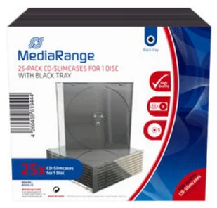 MediaRange BOX32-25 opakowania na płyty CD Opakowanie cienkie 1 dysków Czarny, Przezroczysty BOX32-25 - Pudełka i akcesoria na płyty CD - miniaturka - grafika 1