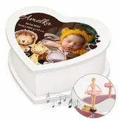 Pozytywki dla dzieci - Szkatułka na biżuterię w kształcie serca z pozytywką i zdjęciem dla dziewczynki z okazji narodzin chrzcin - miniaturka - grafika 1