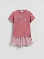 Piżamy damskie - Reserved - Dwuczęściowa piżama z nadrukiem - jasnofioletowy - miniaturka - grafika 1