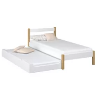 Łóżka - Drewniane łóżko pojedyncze z szufladą na materac N01 biało dębowe 100x200 - miniaturka - grafika 1