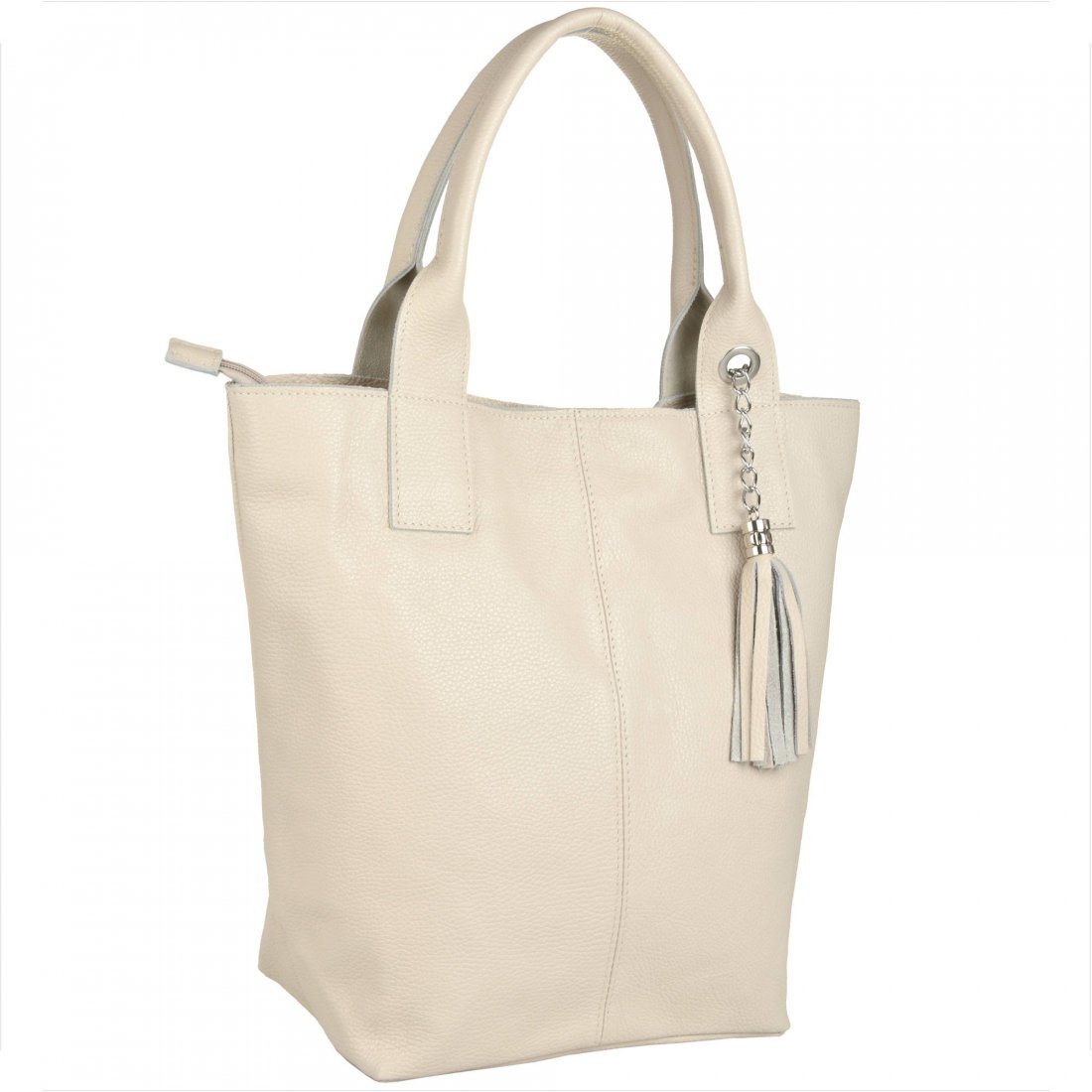 Jasny beż - śmietanka torebka damska shopper skórzana z podszewką