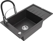 Zlewozmywaki z baterią - Mexen Elias zlewozmywak granitowy 1-komorowy z ociekaczem i baterią kuchenną Aster, czarny nakrapiany - 6511-76-73450-07 - miniaturka - grafika 1