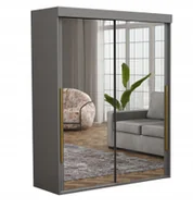 Szafy - Szafa Do Sypialni ALLAM SLIM 2 Lustra ZŁOTE Uchwyty 170x202x45.5 ANTRACYT - miniaturka - grafika 1