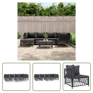 The Living Store 7-cz. zestaw wypoczynkowy do ogrodu - z poduszkami - antracytowy - Zestaw Wypoczynkowy Do Ogrodu - Meble ogrodowe - miniaturka - grafika 1