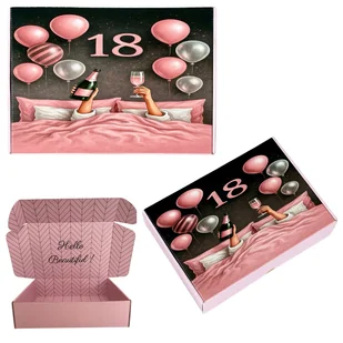 Pudełko prezentowe na 18 urodziny 350x250x90 opakowanie eleganckie różowe - Zestawy upominkowe - miniaturka - grafika 1
