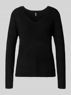 Swetry damskie - Sweter z dzianiny o kroju regular fit z prążkowaną fakturą model ‘ELLEN’ - miniaturka - grafika 1