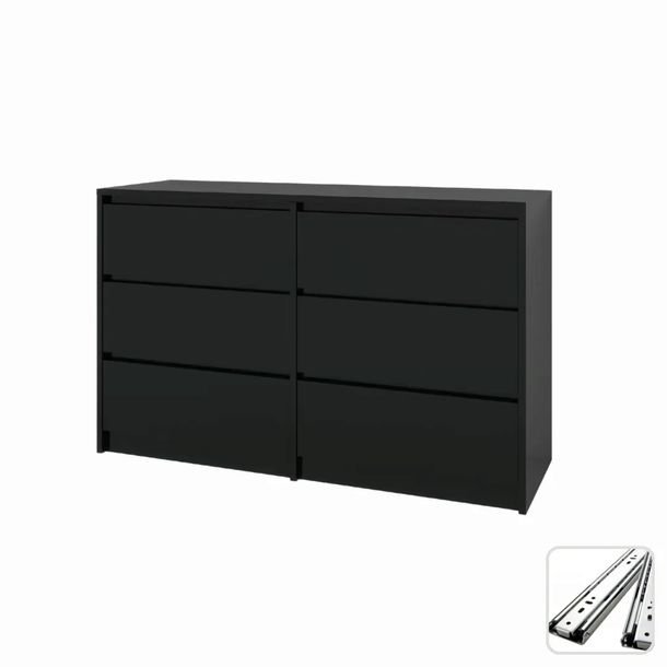 DUŻA Funkcjonalna KOMODA 120CM 6 SZUFLAD CZARNA SZAFKA 120x75,2x43cm