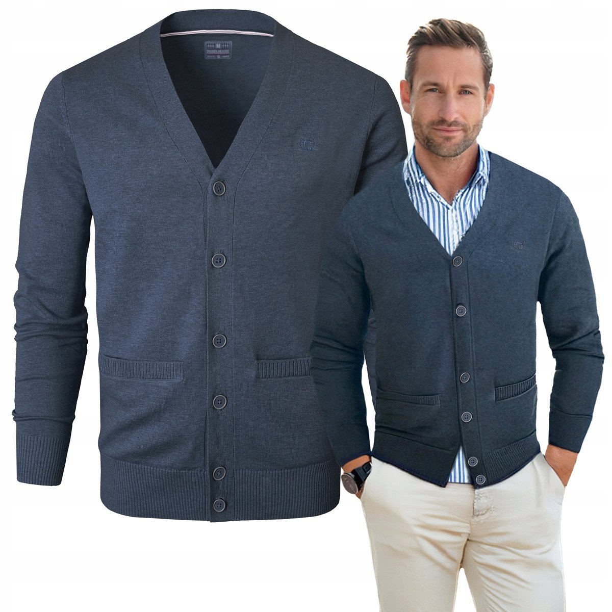 SWETER Męski ROZPINANY Kardigan na Guziki GRANATOWY Melanż 2XL Pako Jeans