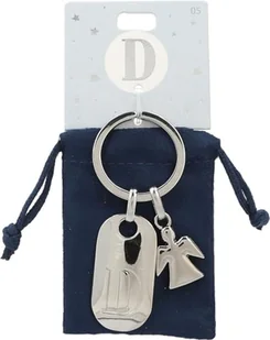 Depesche 11800-005 Srebrny brelok do kluczy z literą D i aniołem stróżem, stop cynku, w zestawie z kolorowym aksamitnym etui - Koszulki i topy damskie - miniaturka - grafika 1