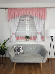 FIRANKA DO KUCHNI Z CYRKONIAMI ZAZDROSTKI RÓŻOWA FIRANY DO KUCHNI KOMPLET - Firany - miniaturka - grafika 1