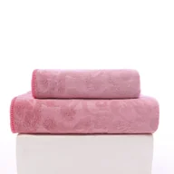 Ręczniki - FEBE Ręczniki Ręcznik kąpielowy 70x140 + 50x100 cm pudrowy róż Zestaw ręczników Ręcznik kąpielowy frotte z wzorem kwiatowym Ręcznik z mikrofibry - miniaturka - grafika 1