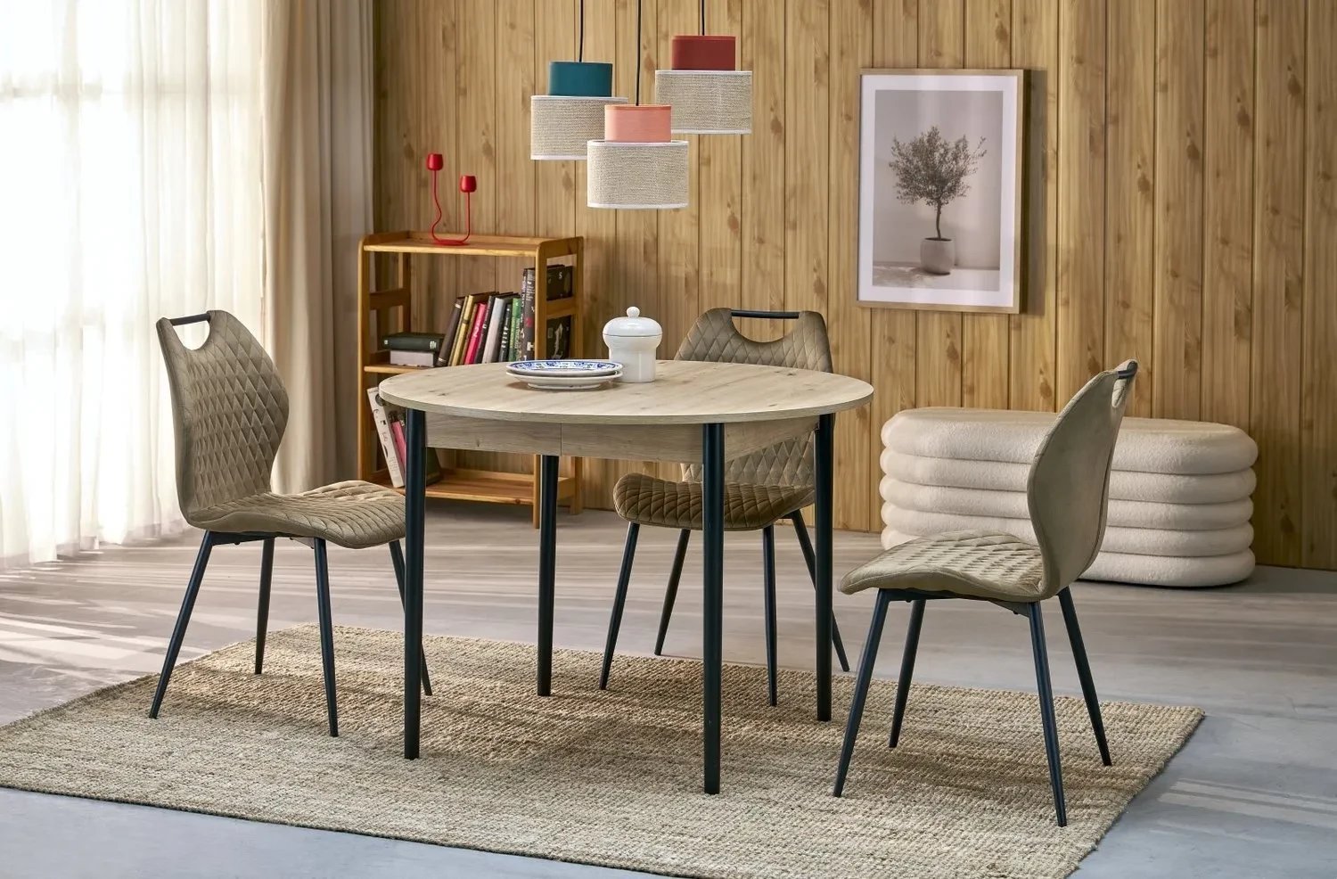 Stół rozkładany PIVOT 102142x102 dąb artisan/czarny HALMAR