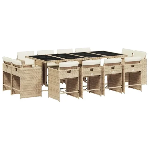 Zestaw mebli ogrodowych rattan PE beżowy 220 x 106 x 73 cm, 12 krzeseł