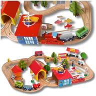 Zabawki interaktywne dla dzieci - Kolejka Zabawka Drewniana Xl Pociąg Z Wagonami Zestaw + Miasto Do Zabawy - miniaturka - grafika 1