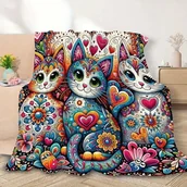 Koce - Koc kocyk kolorowy z kotami 150x200 cm miękki ciepły pled artystyczny art - miniaturka - grafika 1