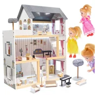 Domki dla lalek - DOMEK DLA LALEK DREWNIANY WILLA ŚWIATŁO LED MEBELKI LALKI LALECZKI 3 SZT. - miniaturka - grafika 1