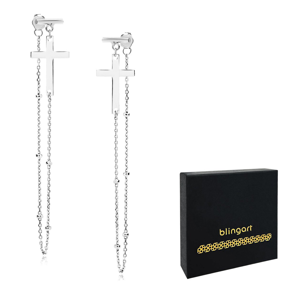 Kolczyki srebrne wkrętki KRZYŻYK na łańcuszku