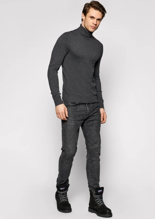 JACK&JONES SWETER MĘSKI SZARY Z GOLFEM DOPASOWANY M 17FA