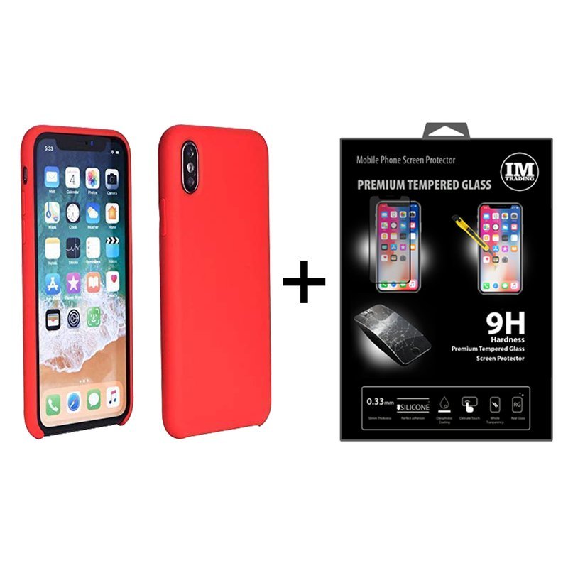 Etui silikonowe + osłona z folii pancernej 9H Przyzwoite etui na telefon komórkowy @cofi1453 Czerwony iPhone 7 Plus