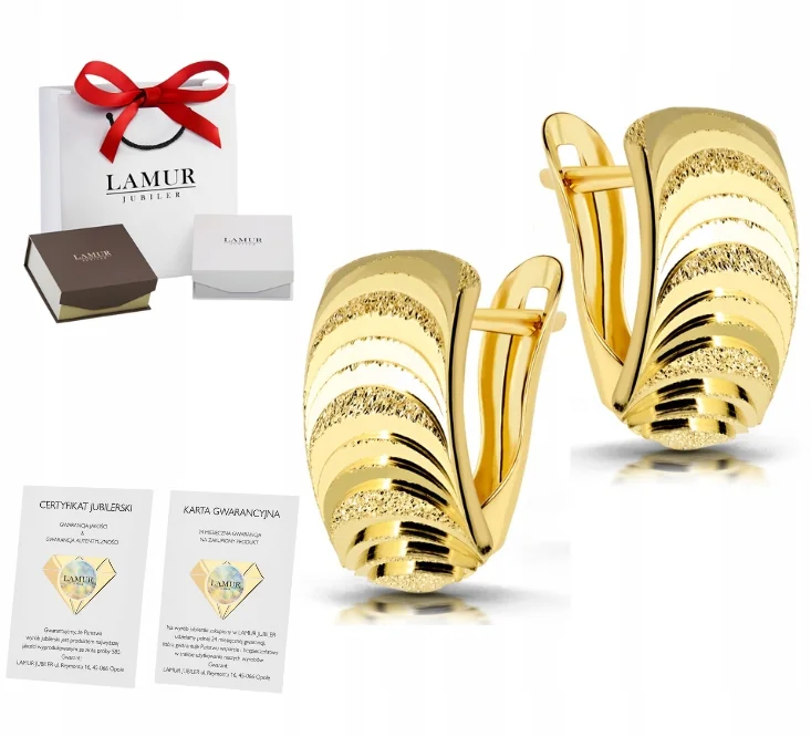 ZŁOTE KOLCZYKI 585 ANGIELSKIE DIAMENTOWANE BŁYSZCZĄCE I ELEGANCKIE +