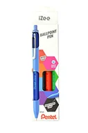 Długopisy - Pentel BX470-4 długopis IZee, mechanizm naciskowy, metalowy klips, grubość kreski 1,0 mm, zestaw 4 sztuk: czarny, czerwony, niebieski, zielony - miniaturka - grafika 1