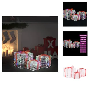 vidaXL Pudełka na prezenty LED 3 szt. Wielokolorowa dekoracja świąteczna - lampki choinkowe - Oświetlenie świąteczne - miniaturka - grafika 1