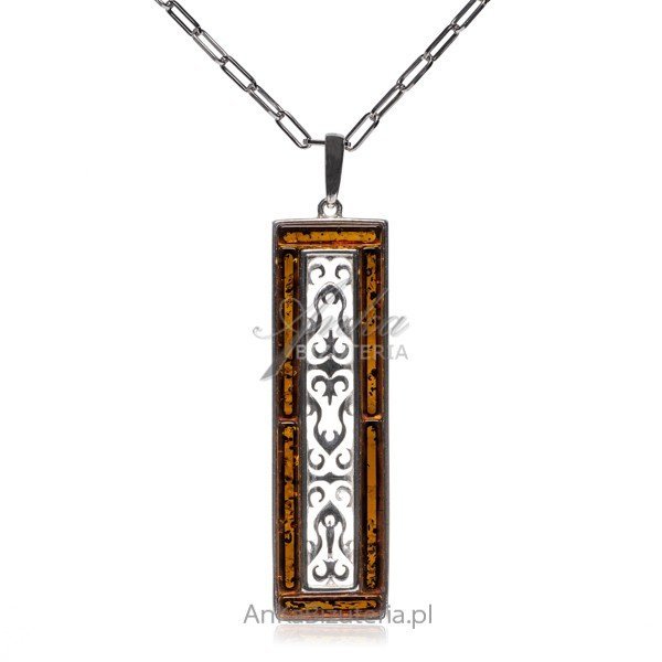 ankabizuteria.pl Srebrna zawieszka z koniakowym bursztynem i ażurowy