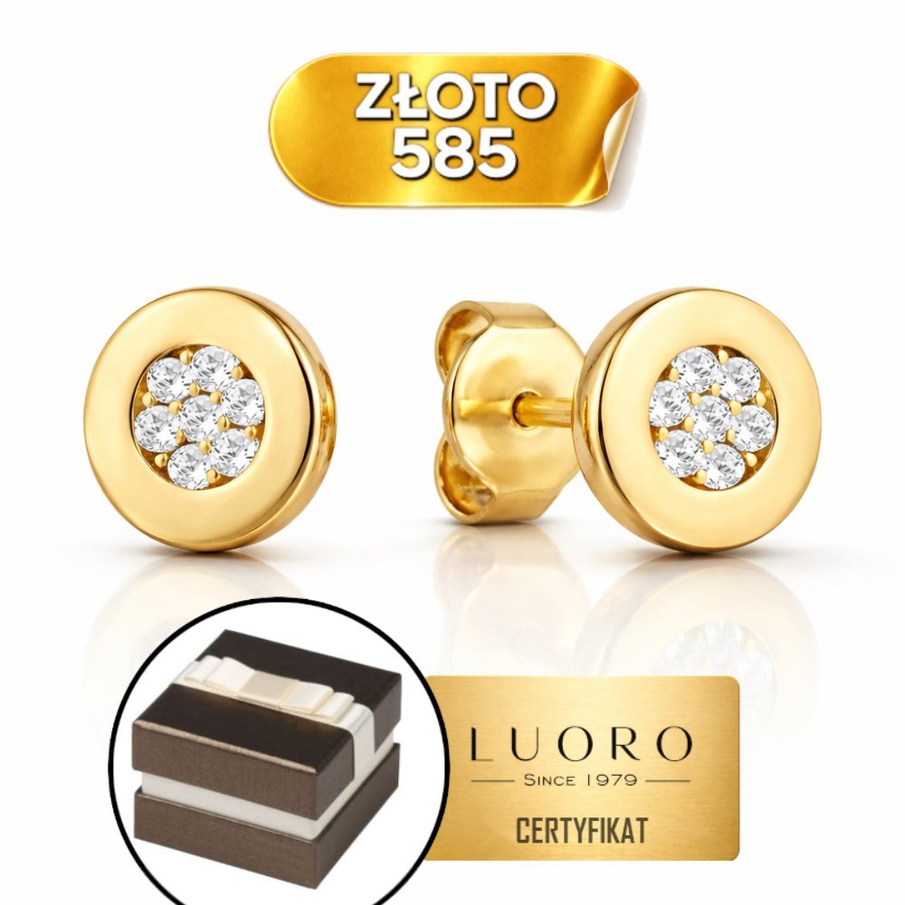 KOLCZYKI ZŁOTE 585 14K KÓŁECZKA Z CYRKONIAMI 6 MM SZTYFT ELEGANCKIE