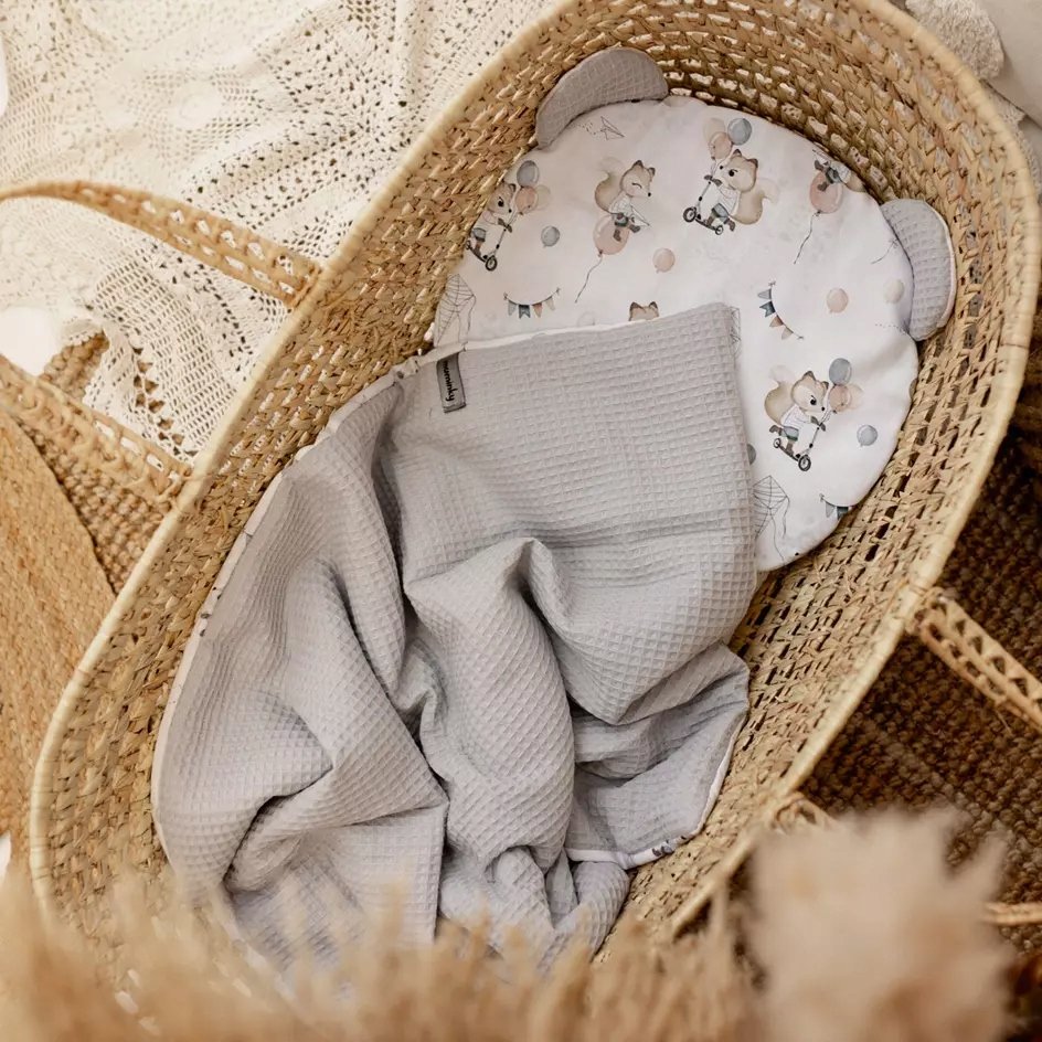 Komplet Pościeli Niemowlęcej 50x75 Liski Jasnoszary Wafel