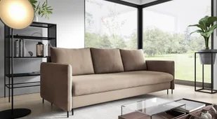 GUTTO Sofa rozkładana beżowa z funkcją spania, sofa welurowa karmelowa khaki z pojemnikiem i miejscem do przechowywania - Sofy i kanapy - miniaturka - grafika 1