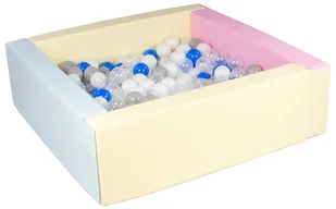 Kwadratowy suchy basen z ekoskóry z 200 piłeczkami (różowy, niebieski, żółty (pastel)/biały, transparentny, niebieski, szary) - Suche baseny - miniaturka - grafika 1