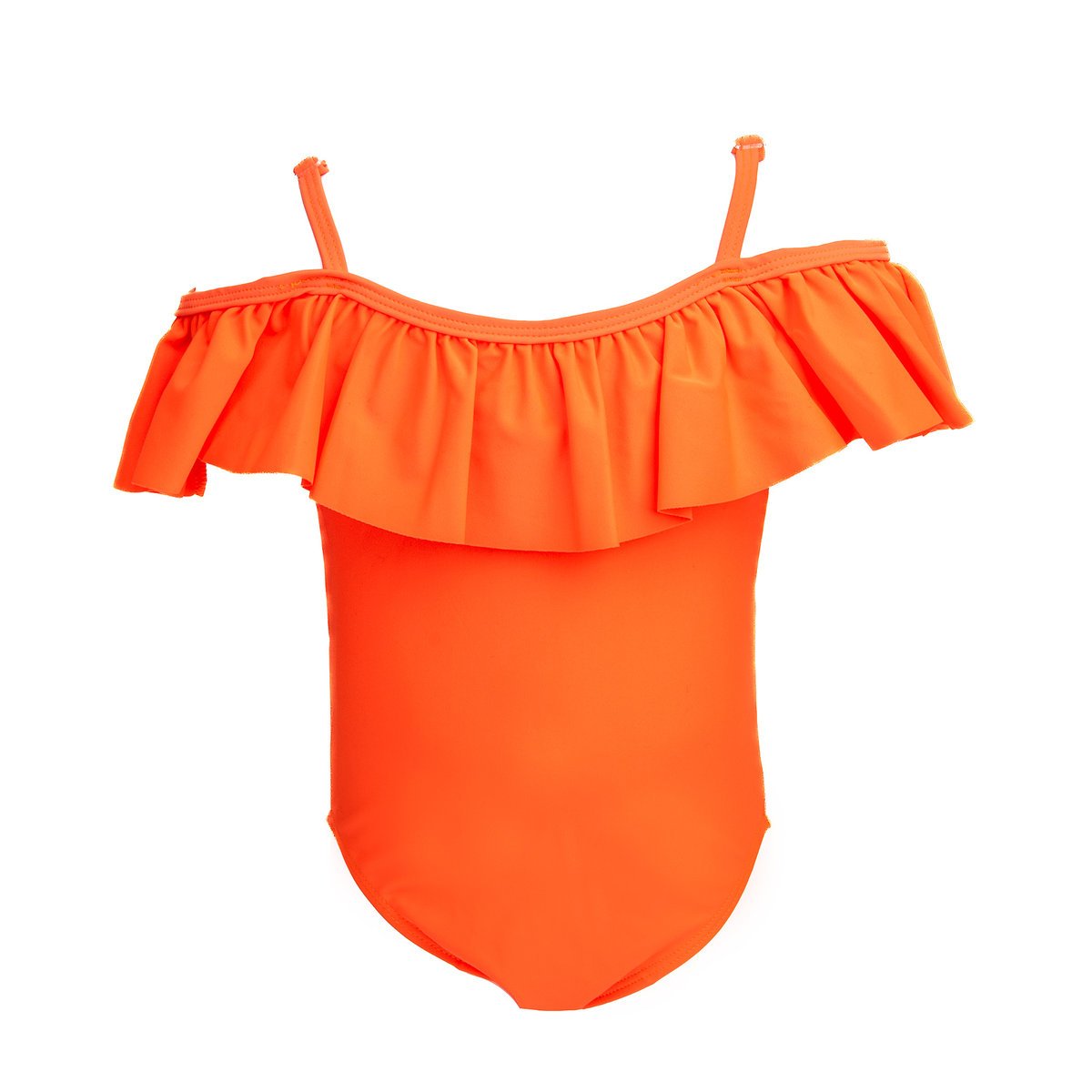 Dziewczęcy kostium kąpielowy jednoczęściowy z falbanką pomarańczowy Mariss