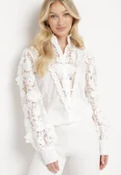 Koszule damskie - Biała Koszula ze Wstawkami z Koronki Arema - miniaturka - grafika 1