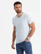 Koszulki męskie - Męski bawełniany t-shirt V-neck z dzianiny z efektem sprania - szary V8 OM-TSWT-0242 XXL - miniaturka - grafika 1