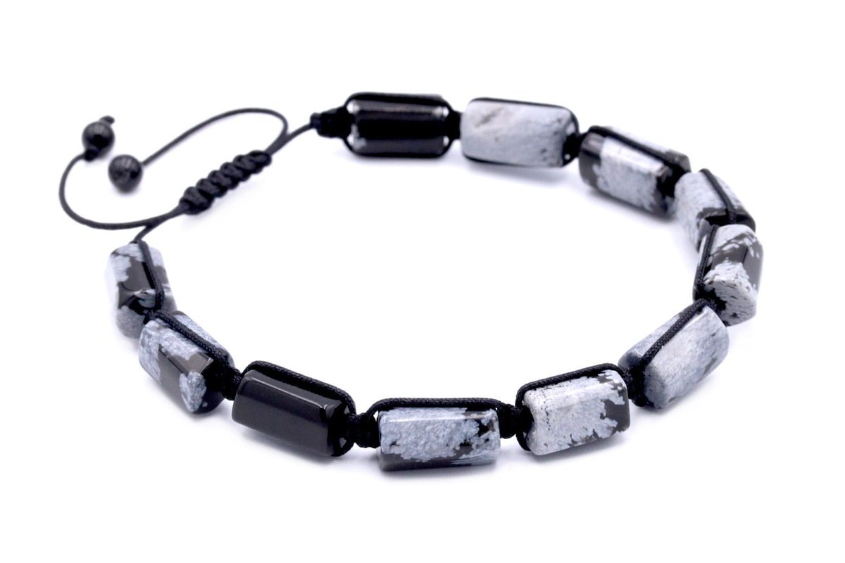 Bransoleta Męska Obsydian Śnieżny Bryłki