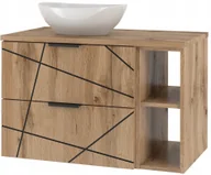 Szafki łazienkowe - Szafka łazienkowa blatem 80 cm, regałem i umywalką WOOD szuflady DĄB WOTAN - miniaturka - grafika 1