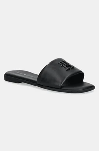 Tommy Hilfiger klapki skórzane TH LOGO HARDWARE LEATHER MULE damskie kolor czarny FW0FW08806 - Klapki i japonki damskie - miniaturka - grafika 1