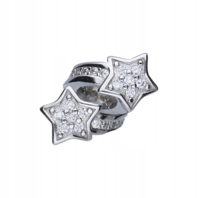 Zawieszka Bead Srebrna 925 z Cyrkonią, Gwiazdka, Pasuje do Bransolet 3mm