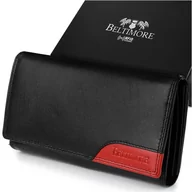 Portfele - Damski skórzany portfel duży poziomy na suwak RFiD czarny BELTIMORE 042 czarny - miniaturka - grafika 1