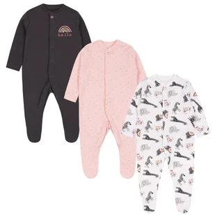 3x Bawełniane, kolorowe pajacyki z długim rękawem, OEKO-TEX 6-9 m 74 cm - Pajacyki dla niemowląt - miniaturka - grafika 1
