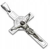 Wisiorki - DUŻY KRZYŻ SREBRNA ZAWIESZKA WISIOREK KRZYŻYK JEZUS STAL CHIRURGICZNA 316L - miniaturka - grafika 1