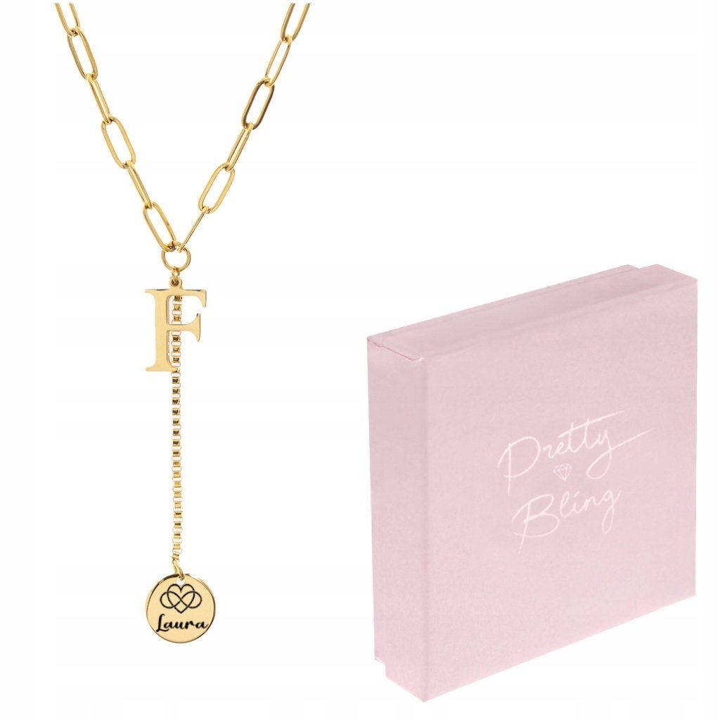 Naszyjnik celebrytka pozłacana LITERKA F + GRAWER